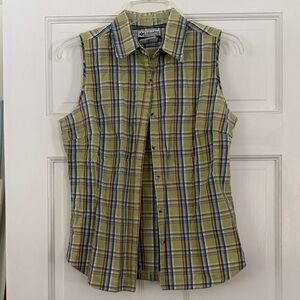 Columbia Green and Blue Plaid Sleeveless Shirt Medium